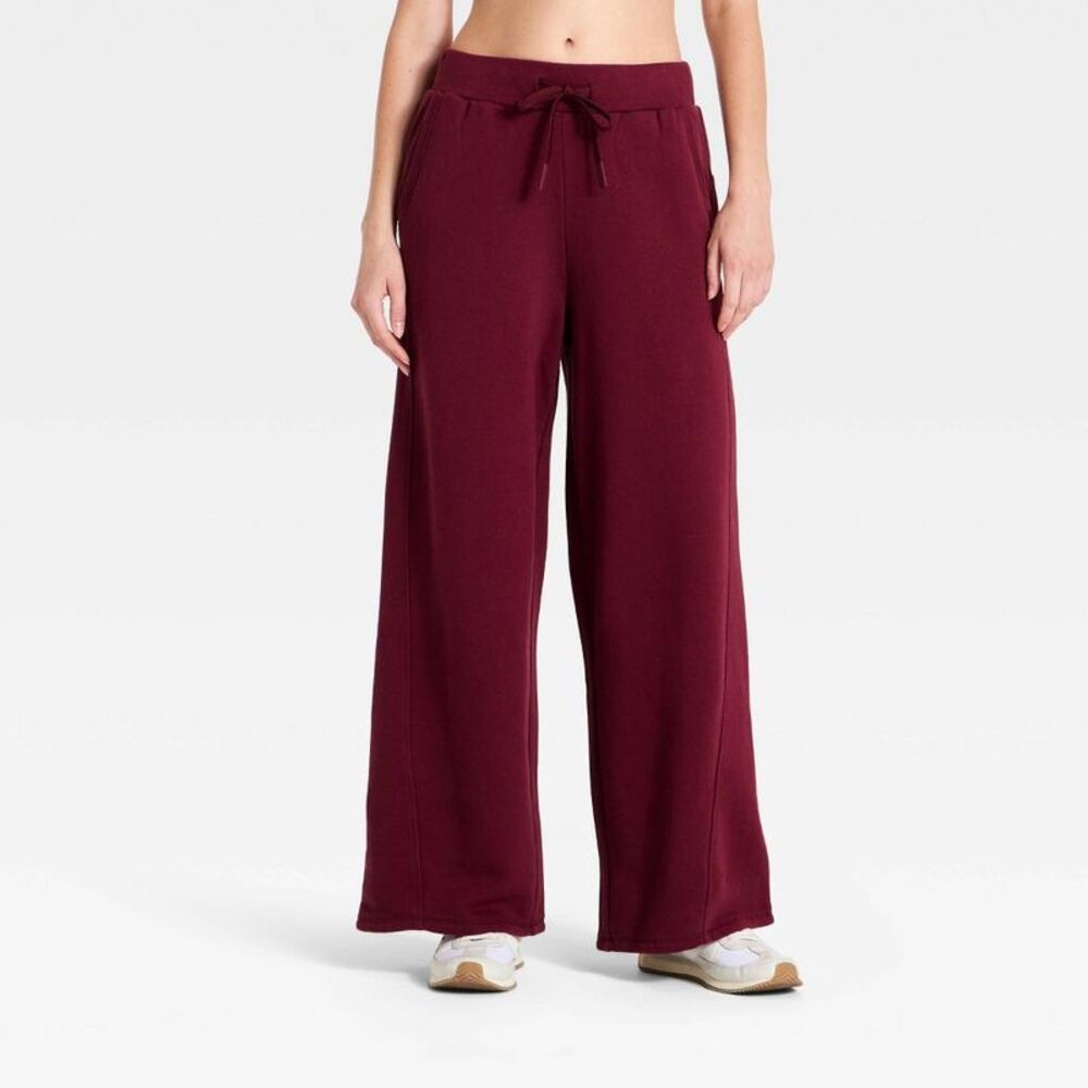 Women's Active Wide Leg Heavyweight French Terry Pants - JoyLab Maroon XS